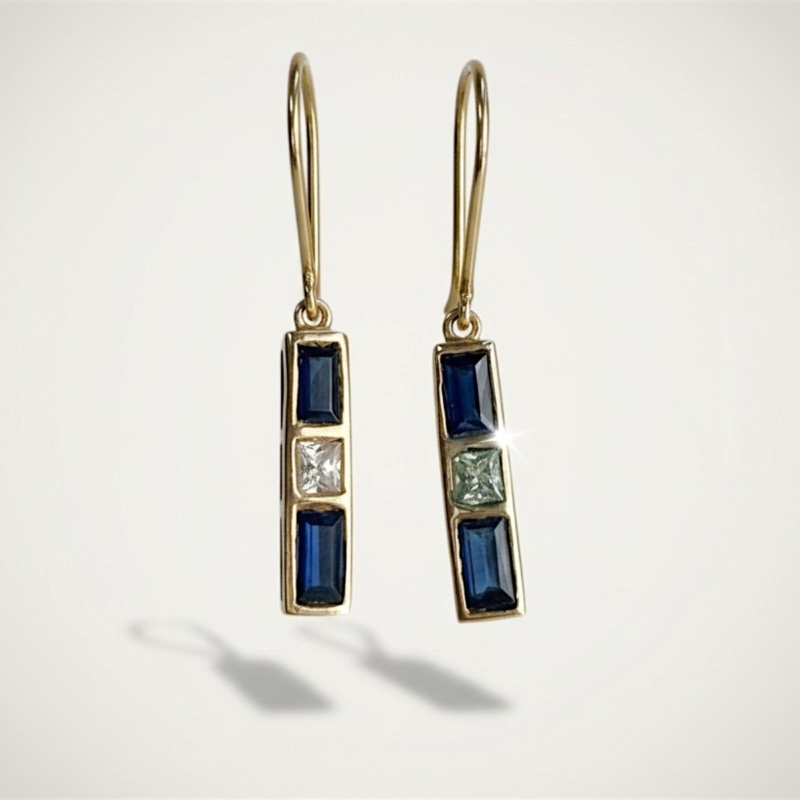vintage sapphire and diamond drop earrings in 14ct gold