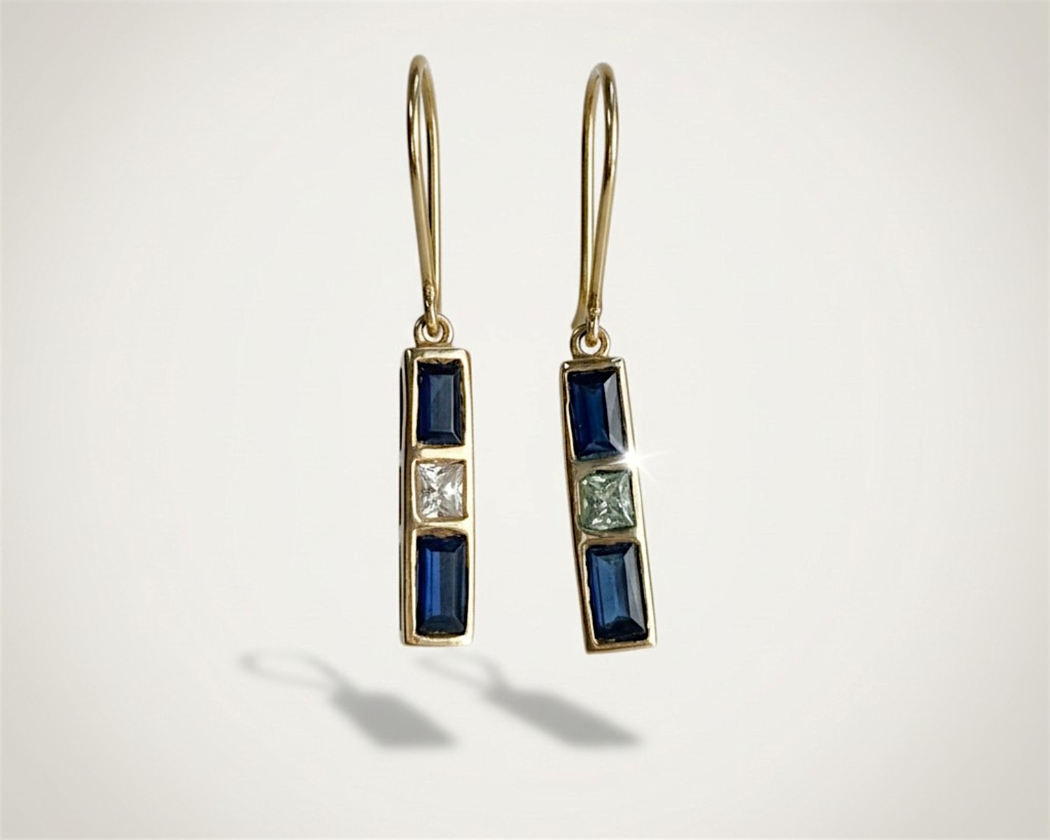 vintage sapphire and diamond drop earrings in 14ct gold