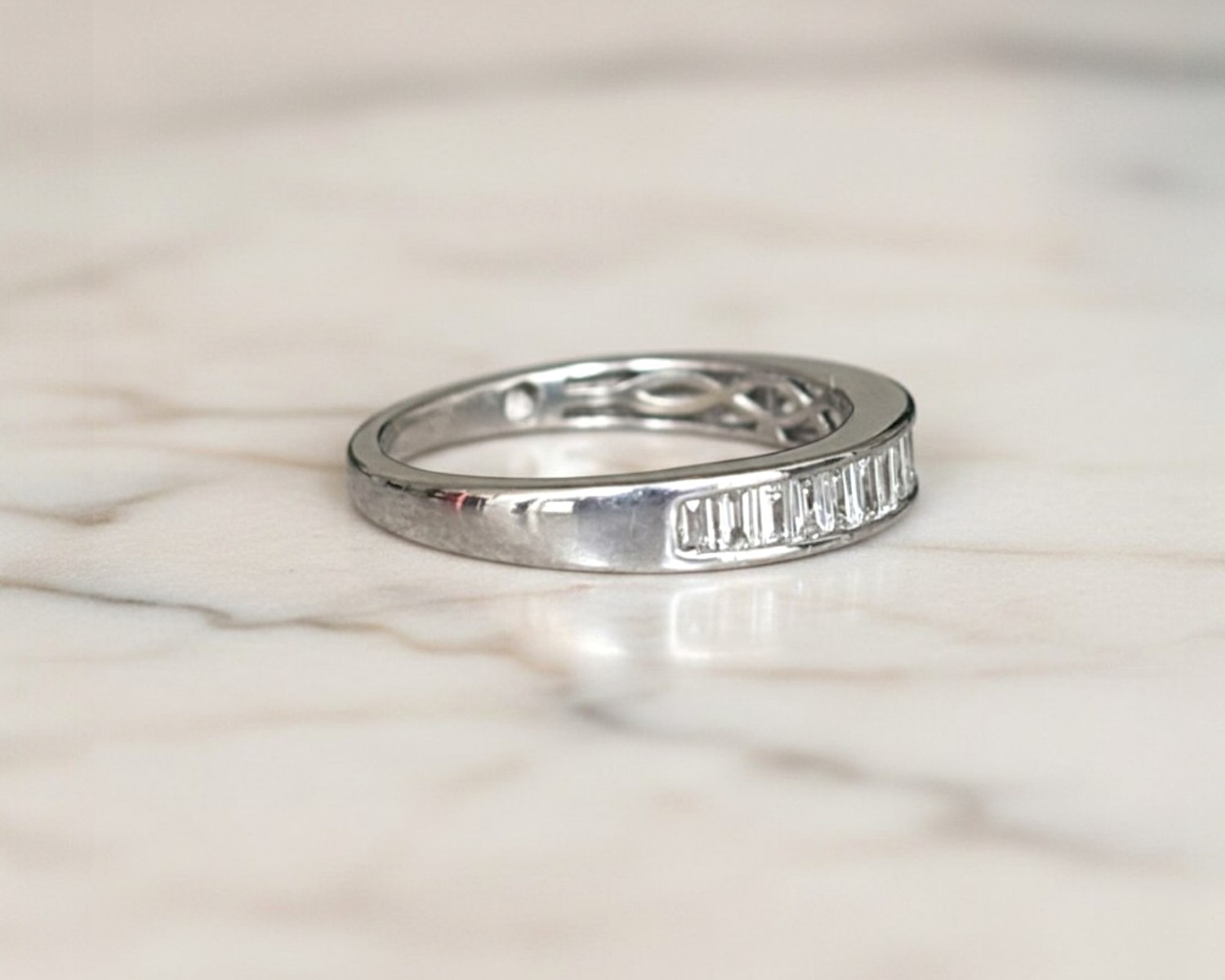 side view baguette diamond half eternity ring