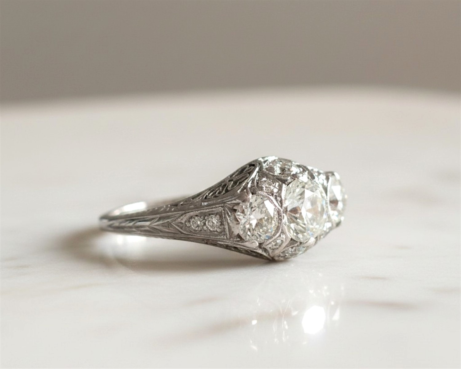 three stone ring side profile