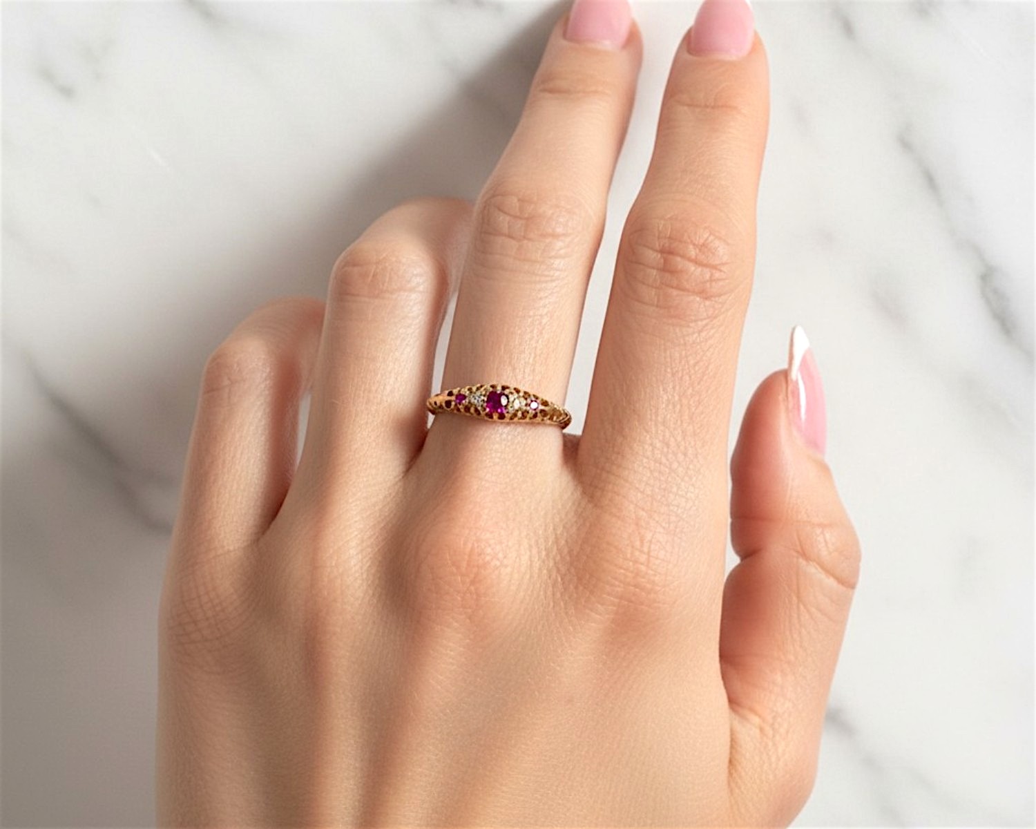 victorian ruby ring on hand