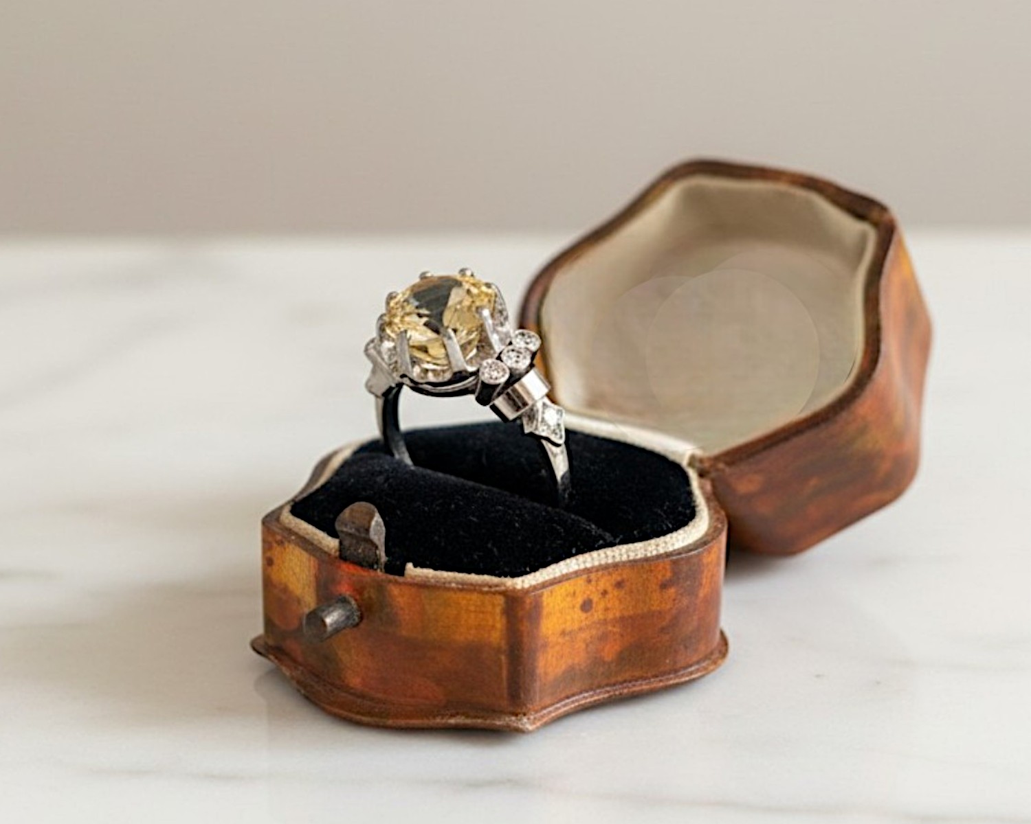 yellow sapphire ring in box