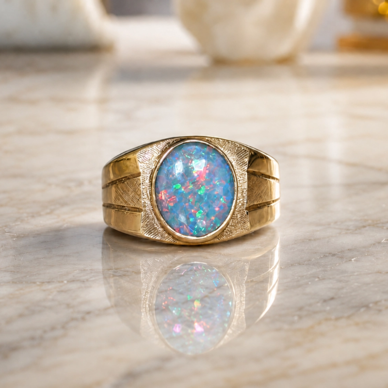 antique 1930s opal signet ring for a man or a woman in 9ct gold for sale in Leeds