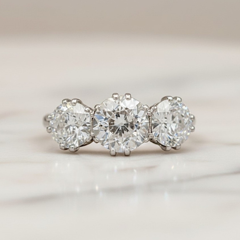 antique 1920s 4.5ct diamond three stone ring in platinum for sale in Leeds