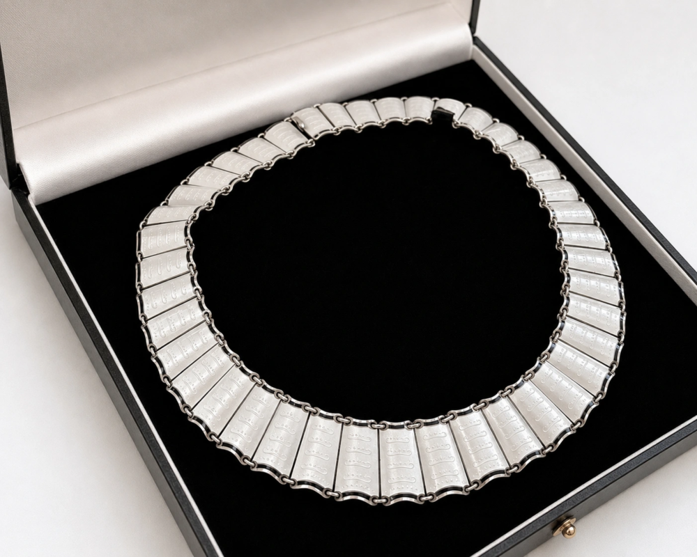 Norwegian Art deco silver and enamel choker in presentation box