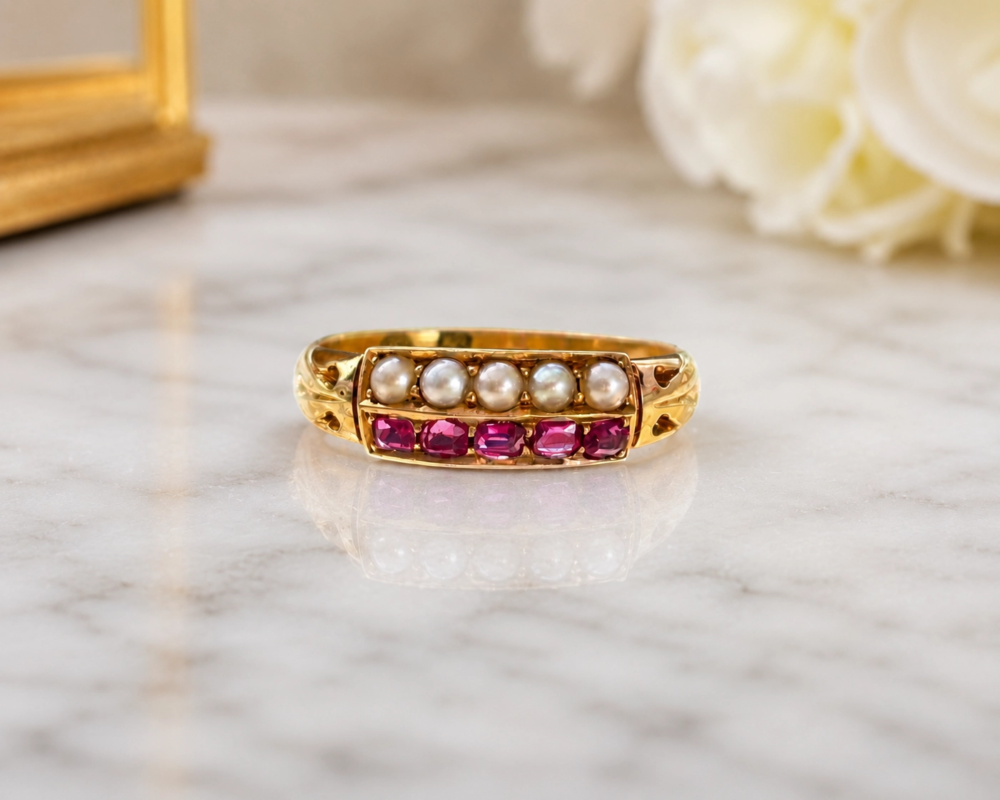 Victorian ruby pearl ring Victorian ruby and pearl ring in 18ct gold for sale in Leeds