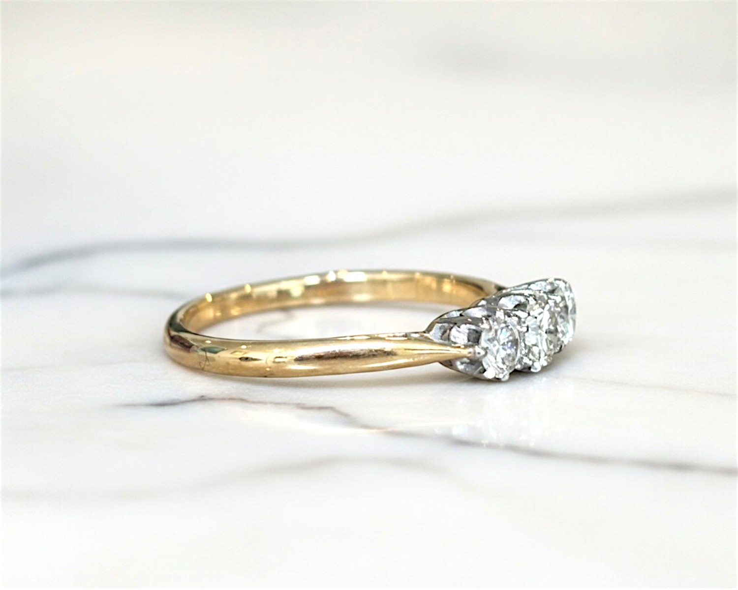 antique three stone ring side vuew