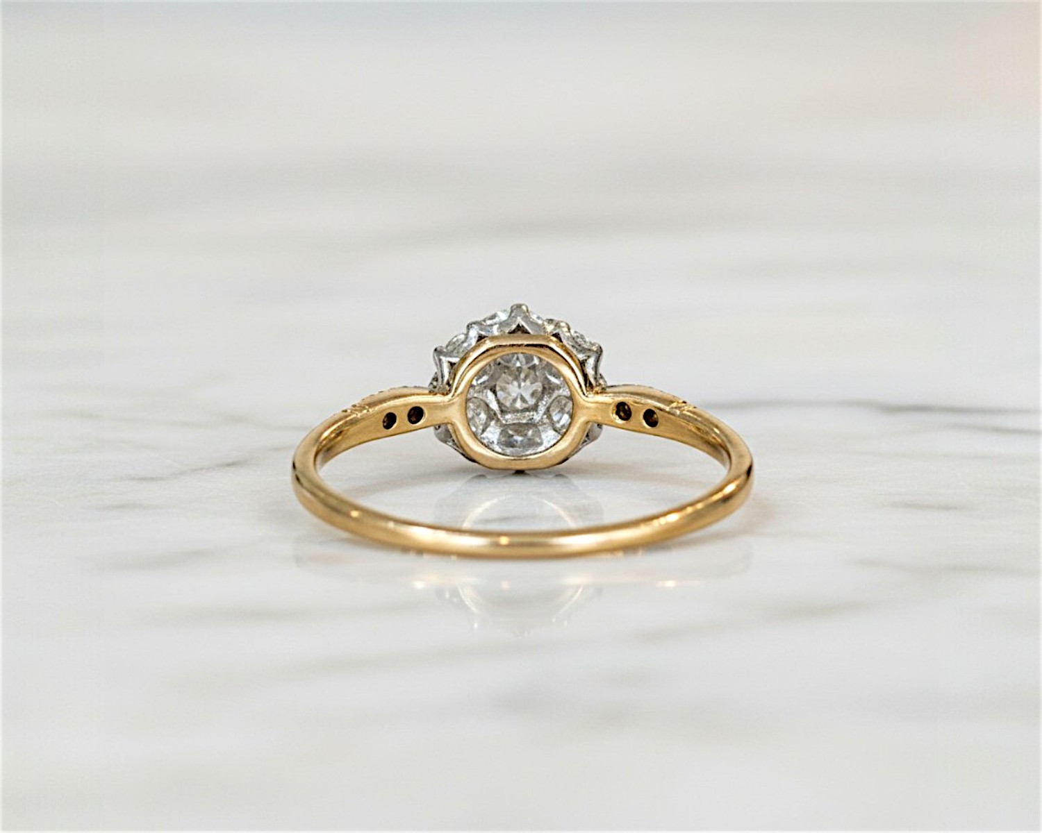 art deco diamond cluster ring rear view