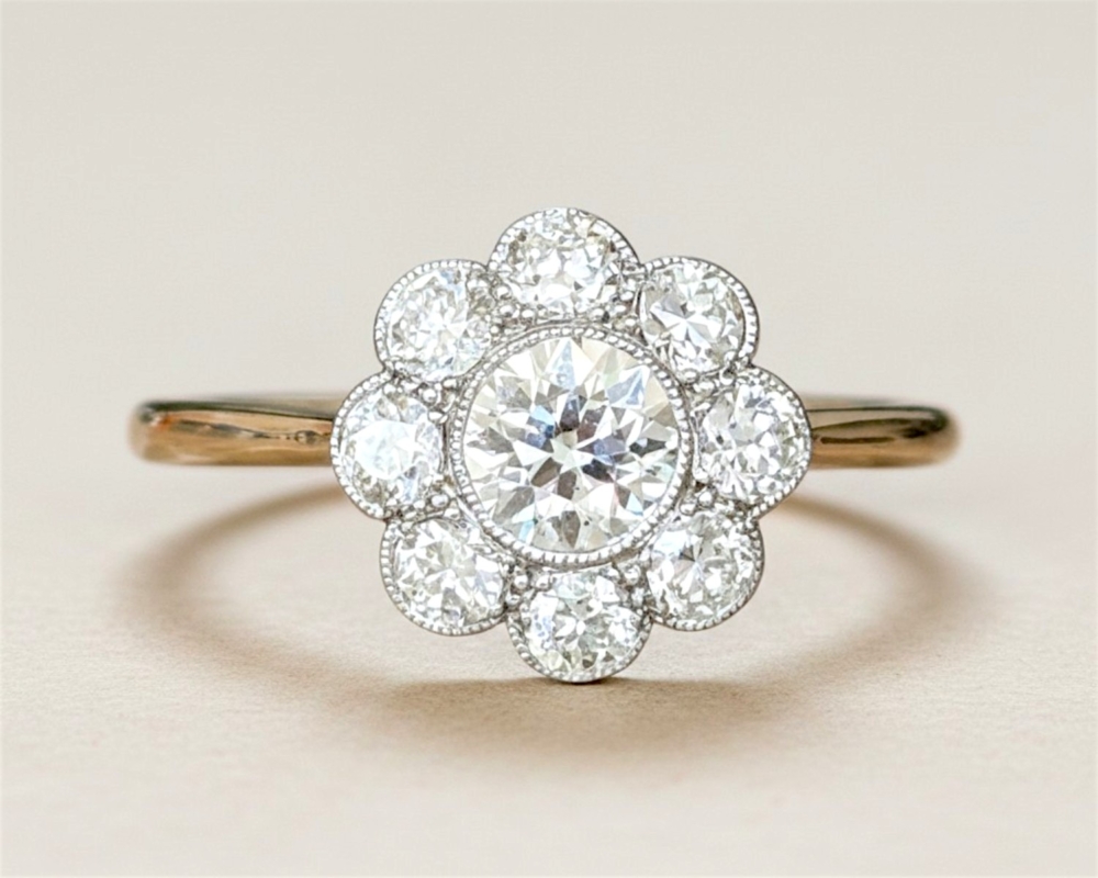 daisy cluster ring Edwardian diamond daisy cluster ring 1.25ct for sale in Leeds. 18ct yellow gold