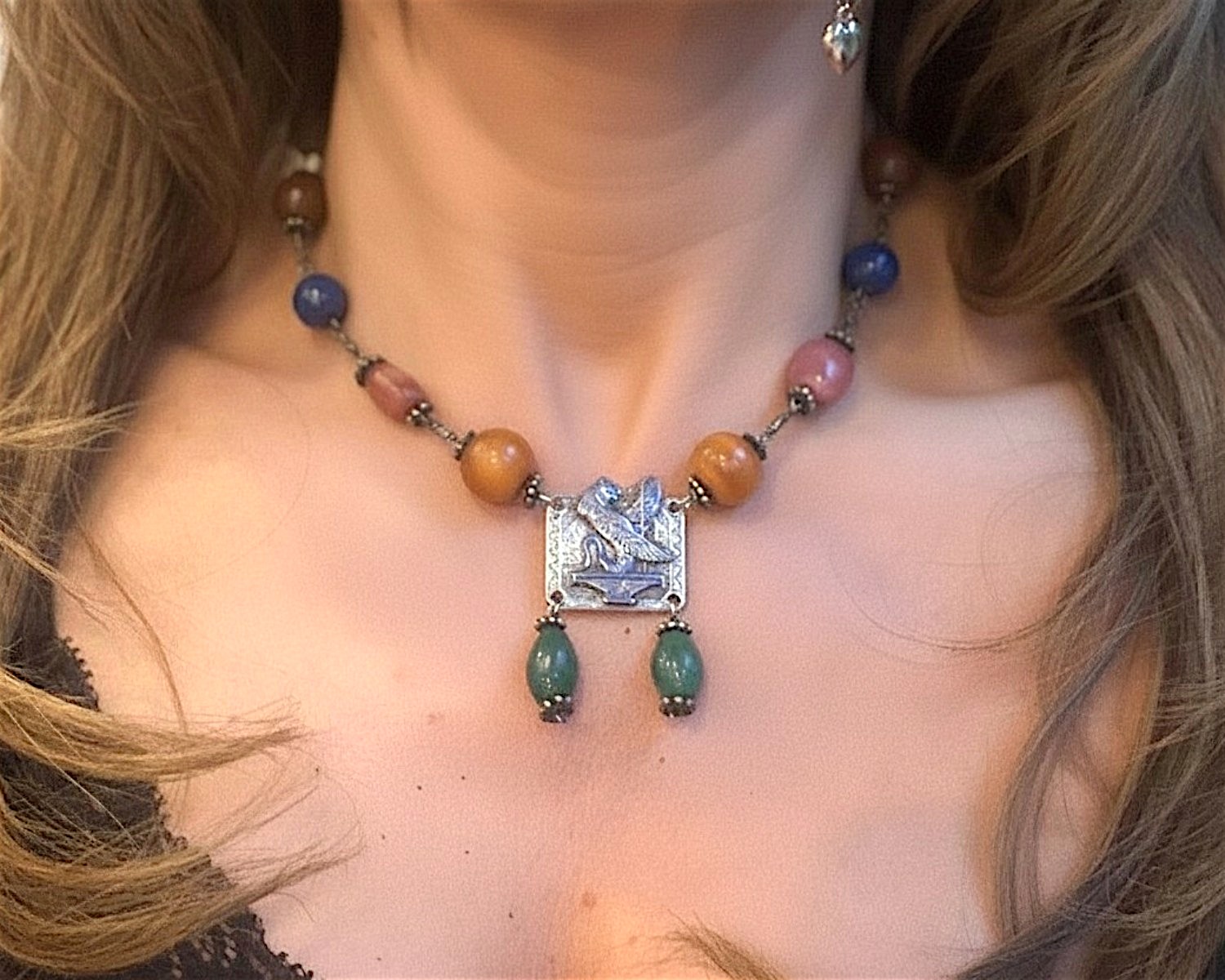 egyptian revival necklace on model (1)