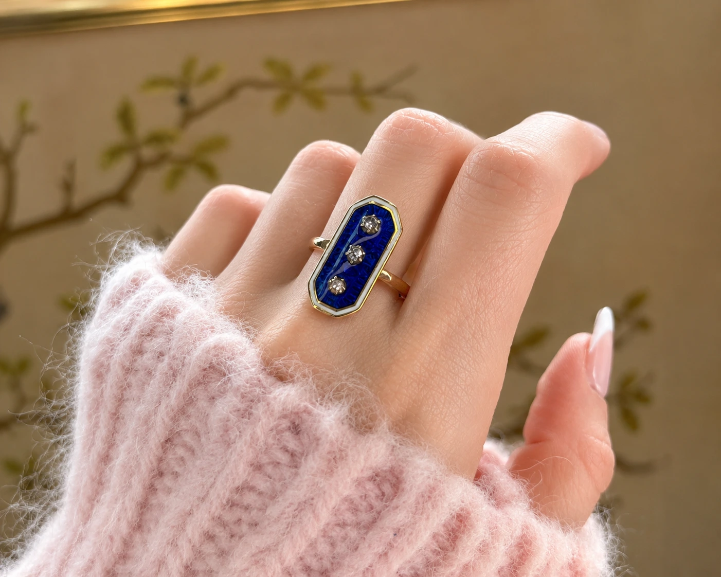 enamel ring on hand