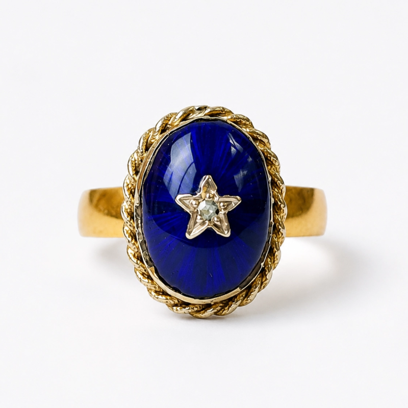 antique Victorian blue enamel and diamond ring in 22ct gold for sale in Leeds