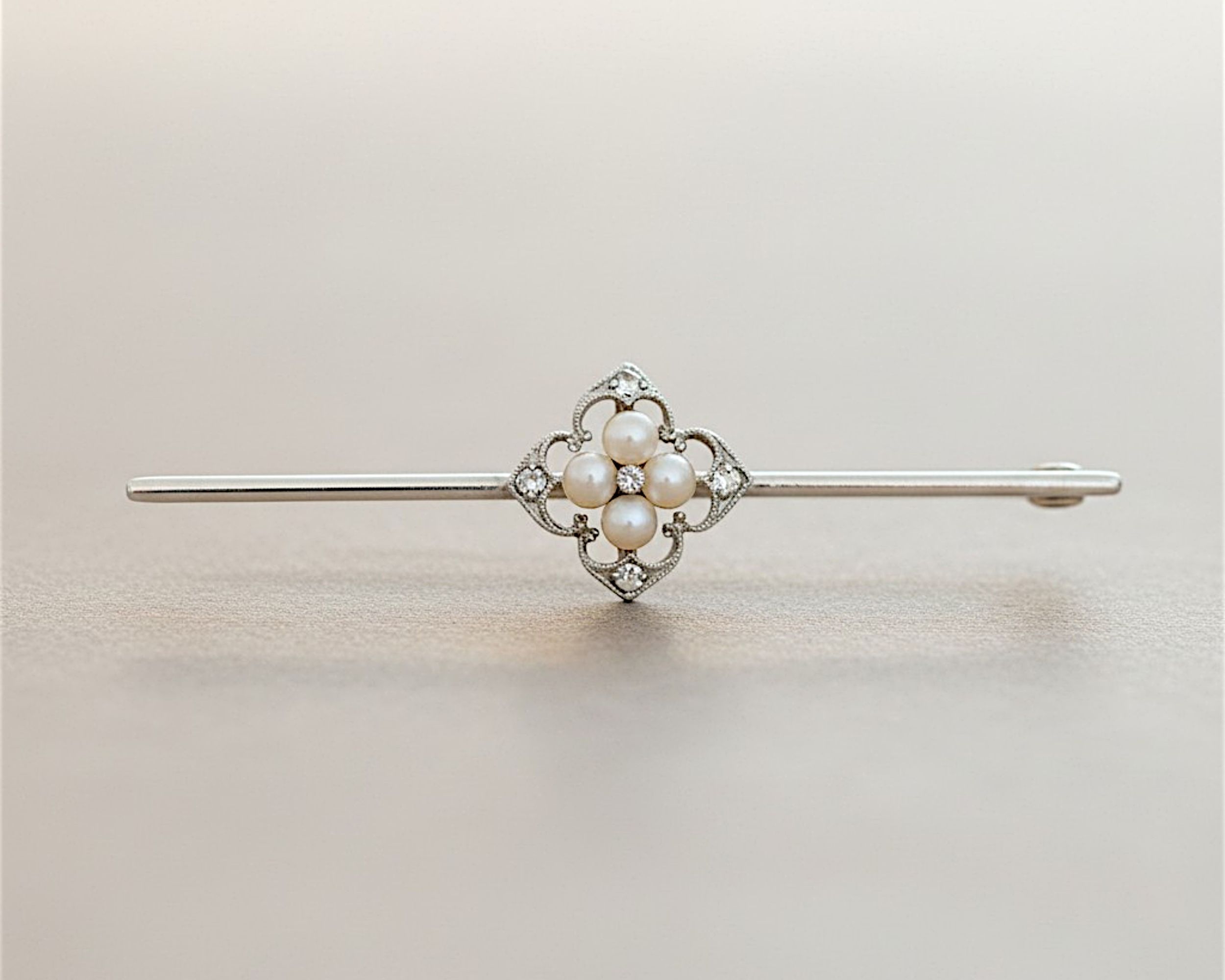 antique pearl and diamond brooch in 15ct yellow and white gold for sale in Leeds