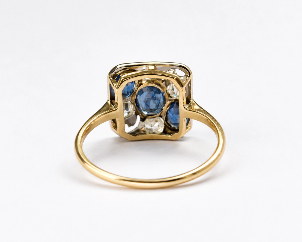 antique sapphire and diamond ring for sale showing reverse view