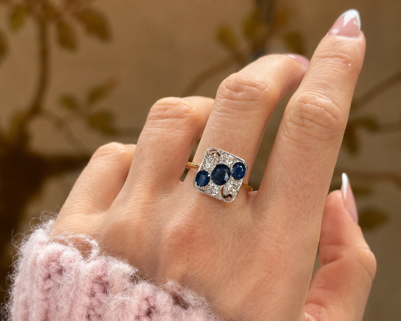 sapphire ring on hand