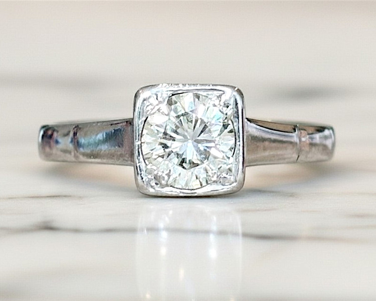 Art Deco 1930s diamond solitaire ring in an 18ct white gold setting with 0.75ct diamond for sale in Leeds, UK