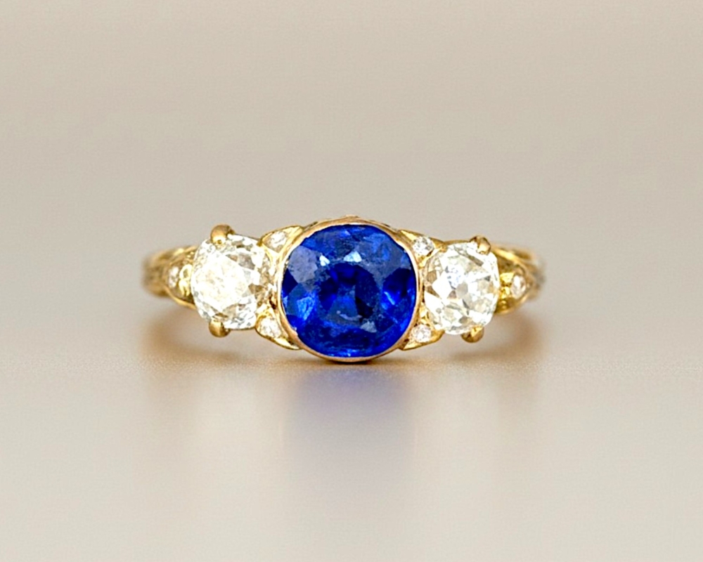 victorian blue paste ring Victorian old cut diamond and blue paste ring in 18ct yellow gold for sale in Leeds, UK