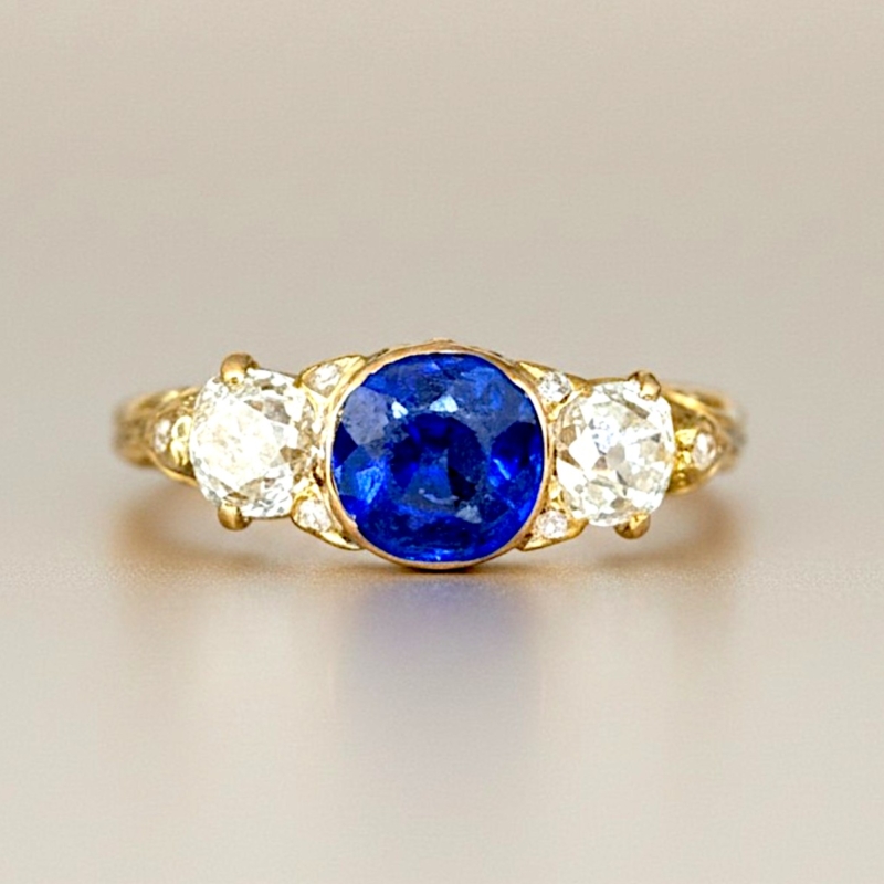 Victorian old cut diamond and blue paste ring in 18ct yellow gold for sale in Leeds, UK