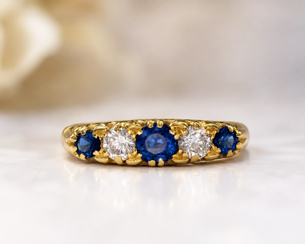 vintage sapphire and diamond ring vintage sapphire and diamond five stone ring in 18ct yellow gold for sale in Leeds