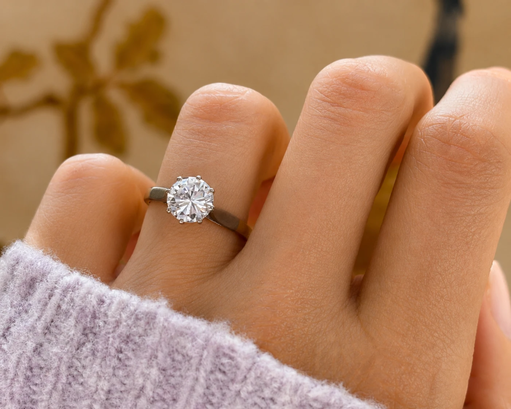 antique Art Deco 1.5ct diamond solitaire for sale in Leeds on model