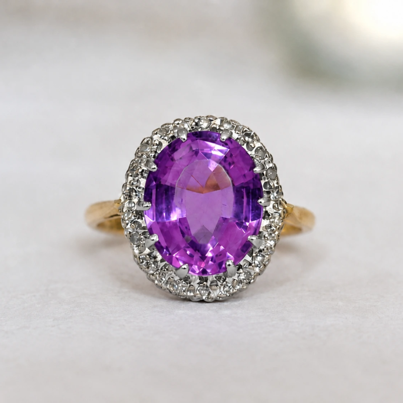 antique 1920s amethyst cluster ring in 18ct gold for sale in Leeds