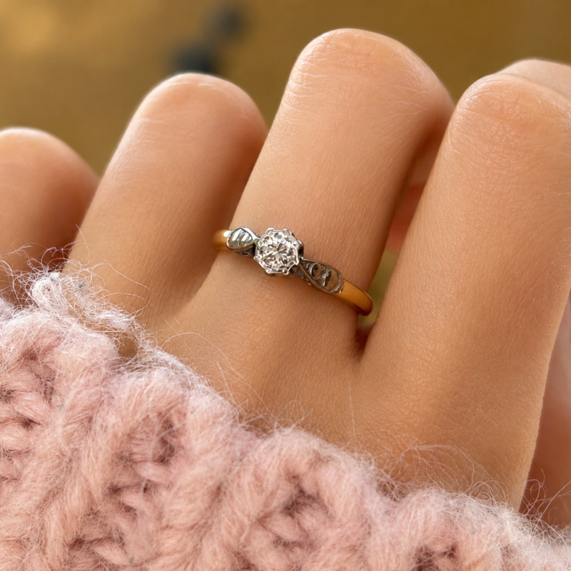 vintage diamond solitaire in platinum setting dated 1958 for sale in Leeds, on model