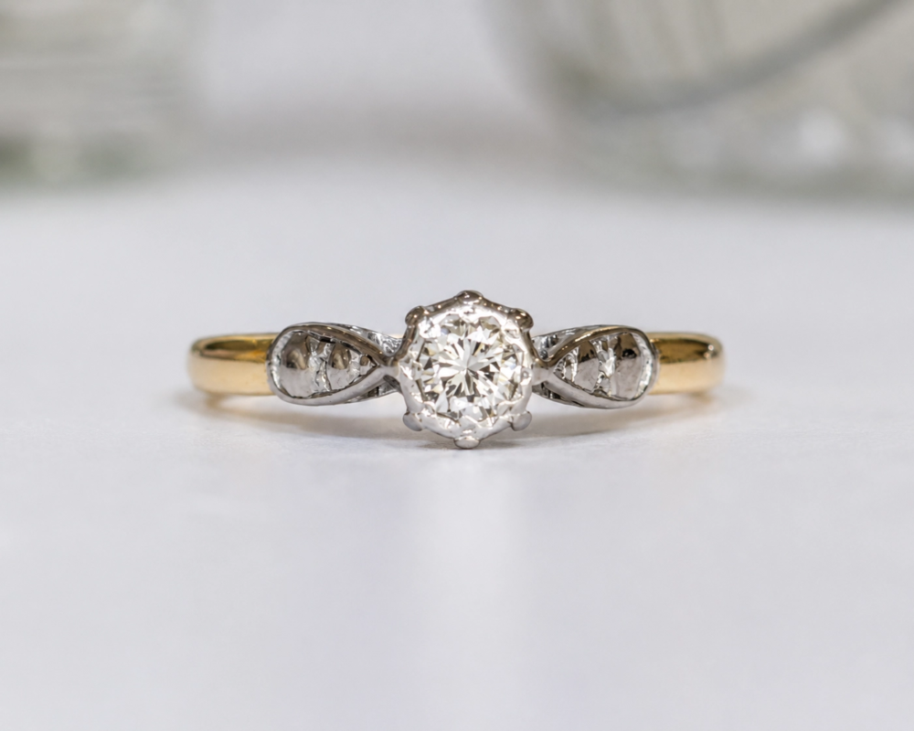 vintage diamond solitaire in platinum setting dated 1958 for sale in Leeds