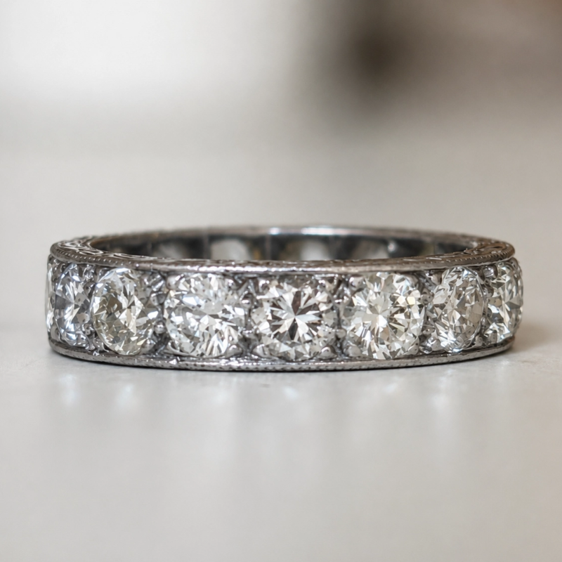 antique Art Deco 3.5ct full diamond eternity ring in platinum for sale in Leeds