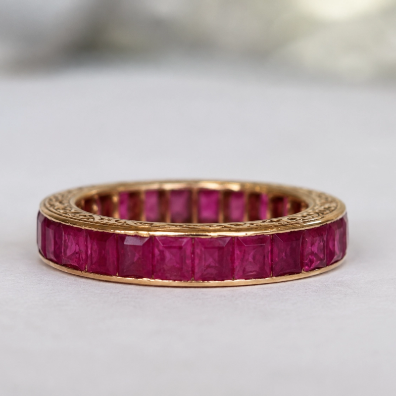art deco 14ct rose gold ruby full eternity ring for sale in Leeds