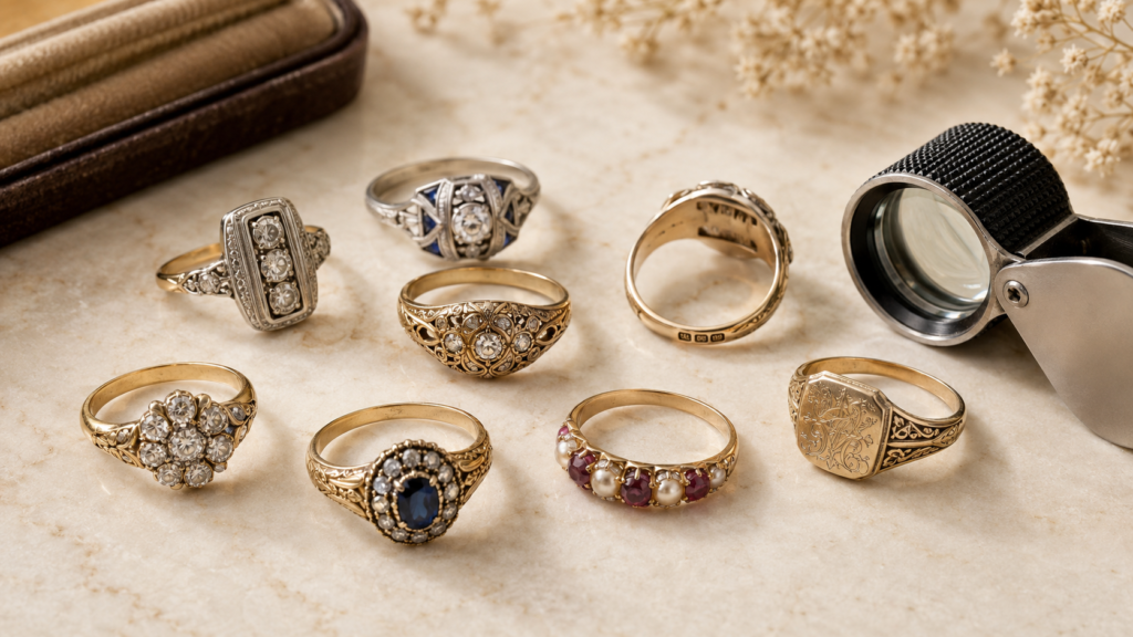 a variety of different antique rings