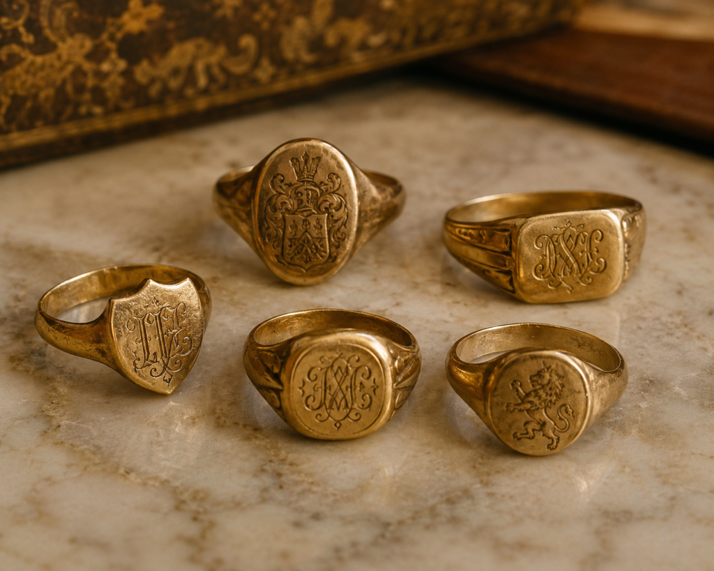 a group of antique gold signet rings