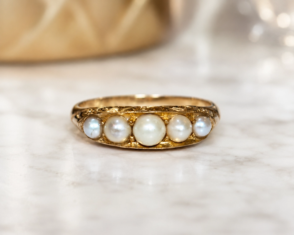 Victorian half hoop pearl ring Victorian seed pearl half hoop ring in 18ct gold dated 1899. For sale in Leeds