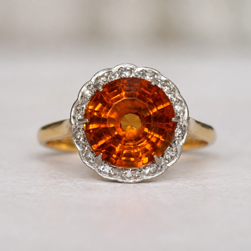 antique citrine and diamond cluster ring in 18ct yellow gold for sale in Leeds