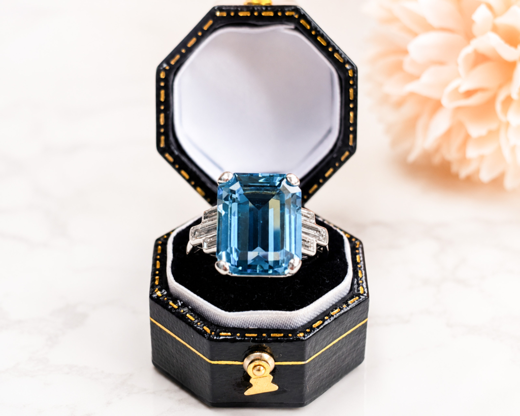 art deco aquamarine and diamond ring for sale in Leeds
