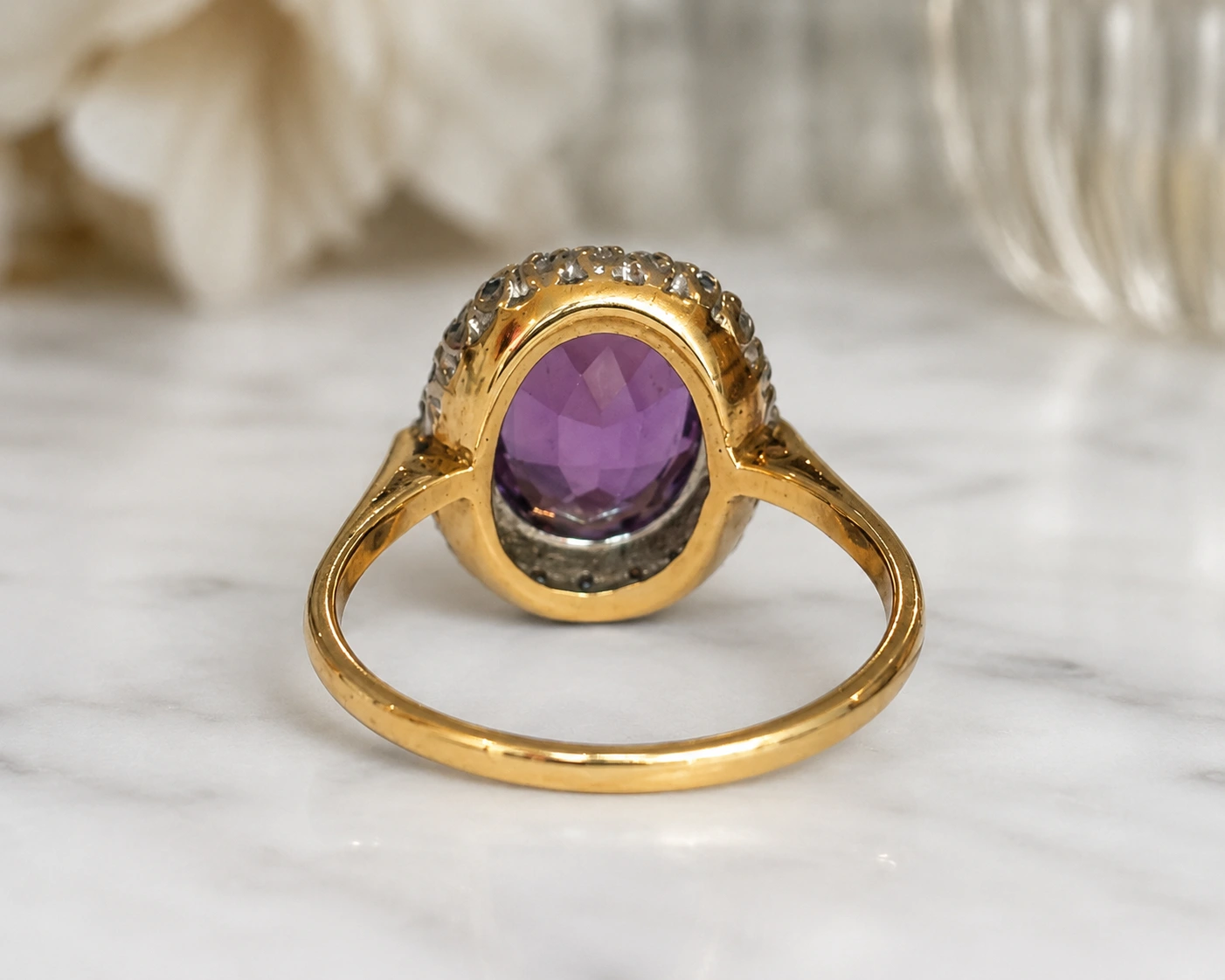 back of 1920s amethyst cluster