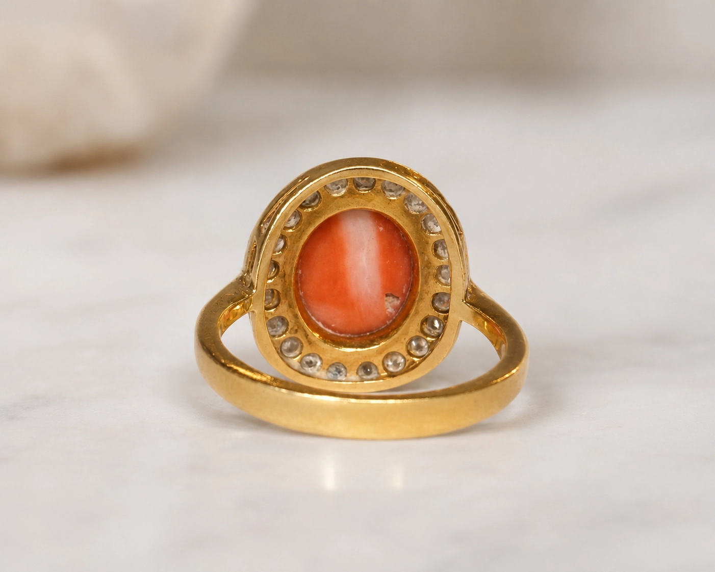 back of vintage coral ring