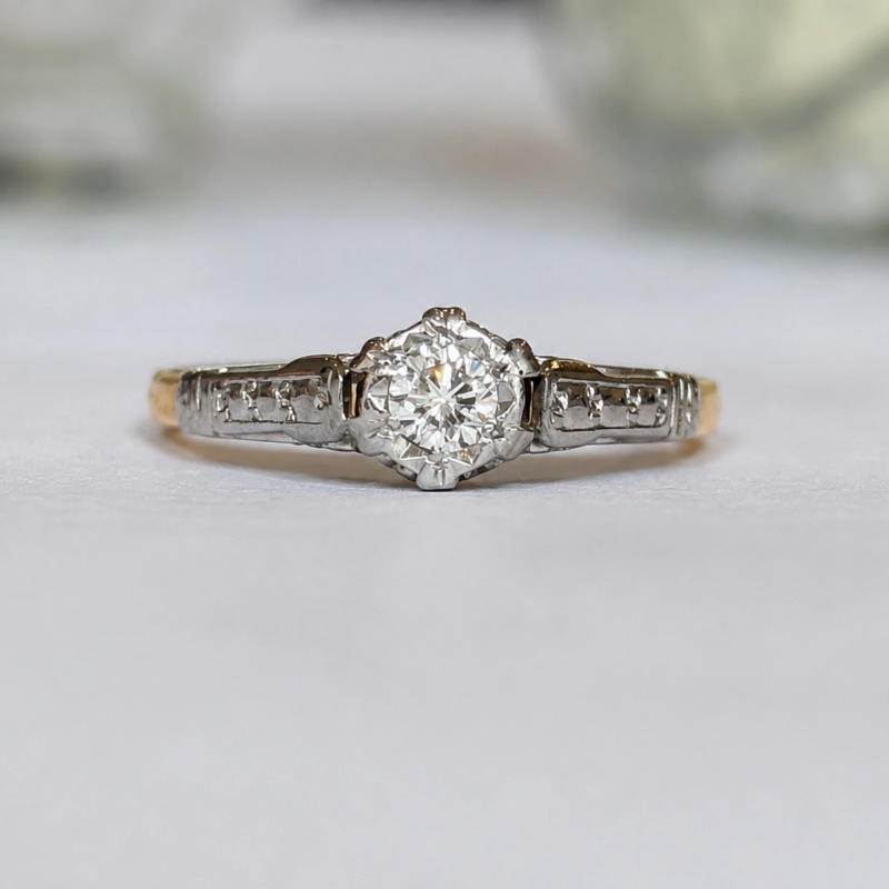 antique 1930s 18ct gold diamond solitaire with platinum shoulders for sale in leeds