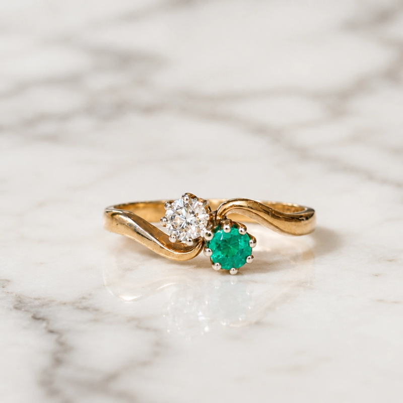 vintage emerald and diamond toi et moi ring for sale in Leeds