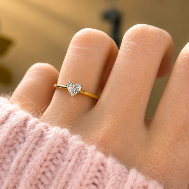 vintage heart cut diamond ring in 18ct yellow gold for sale in Leeds on models' hand