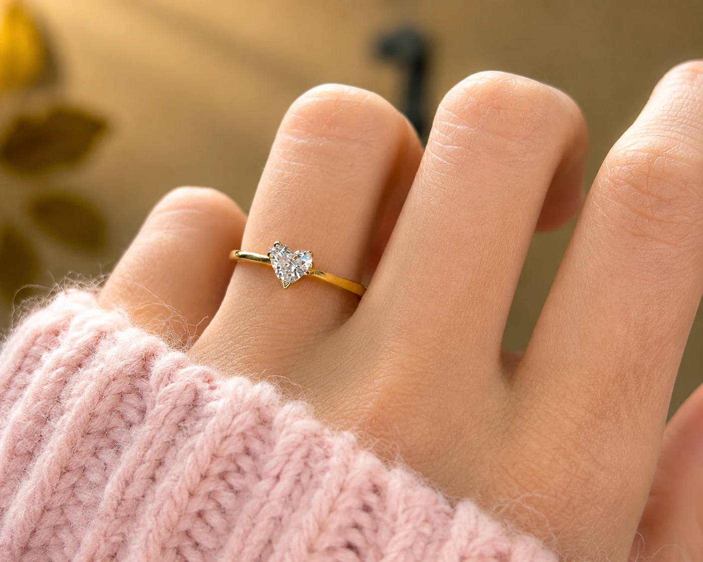 vintage heart cut diamond ring in 18ct yellow gold for sale in Leeds on models' hand
