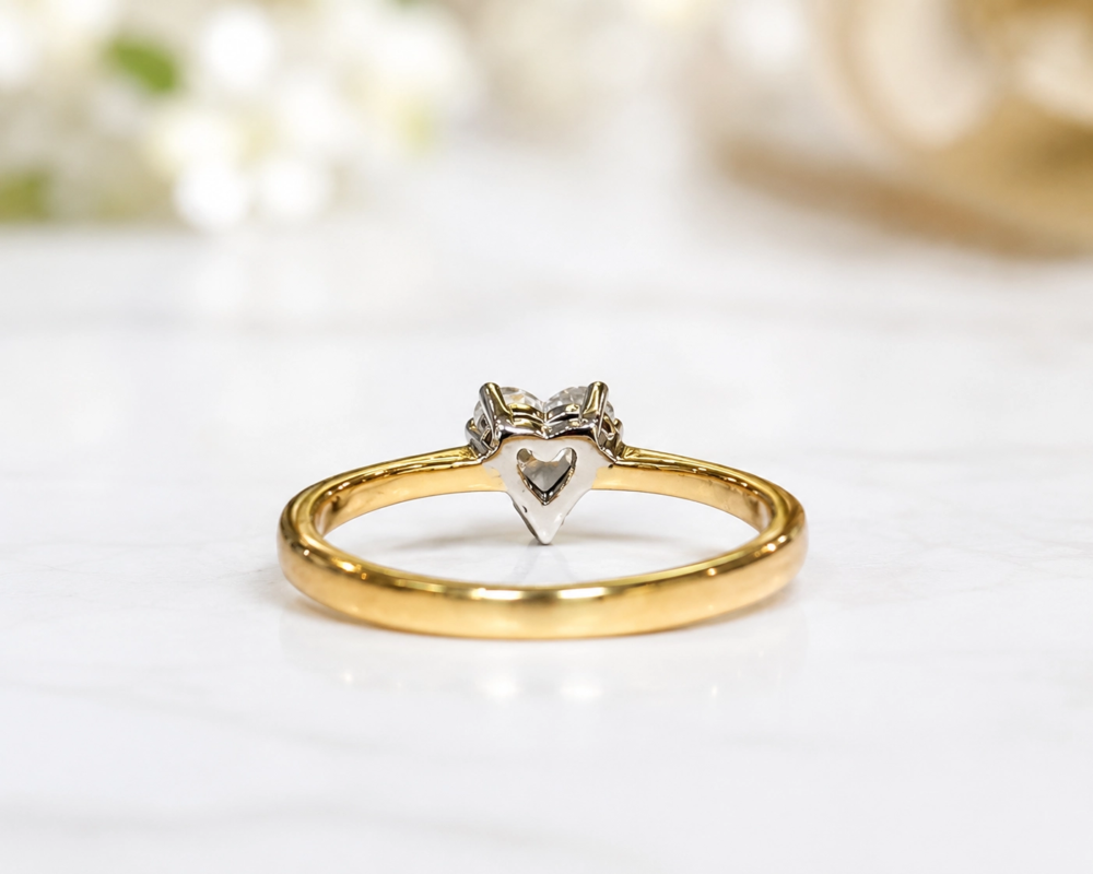 vintage heart cut diamond ring in 18ct yellow gold for sale in Leeds showing rear view of the ring