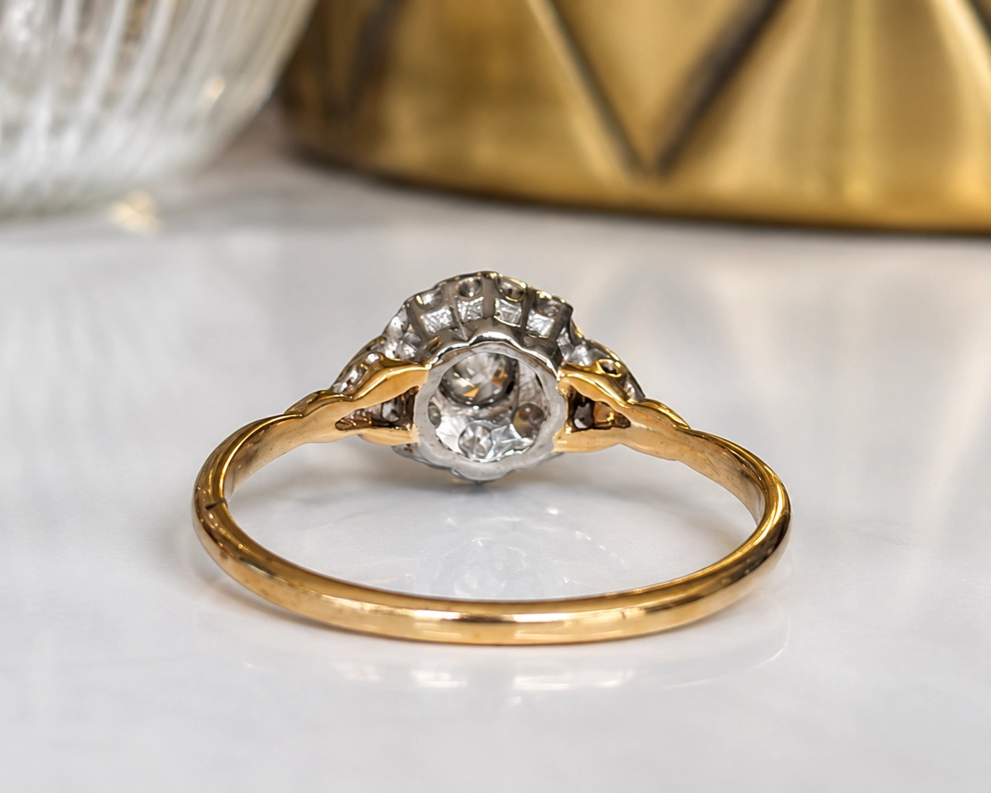 large diamond cluster ring rear view