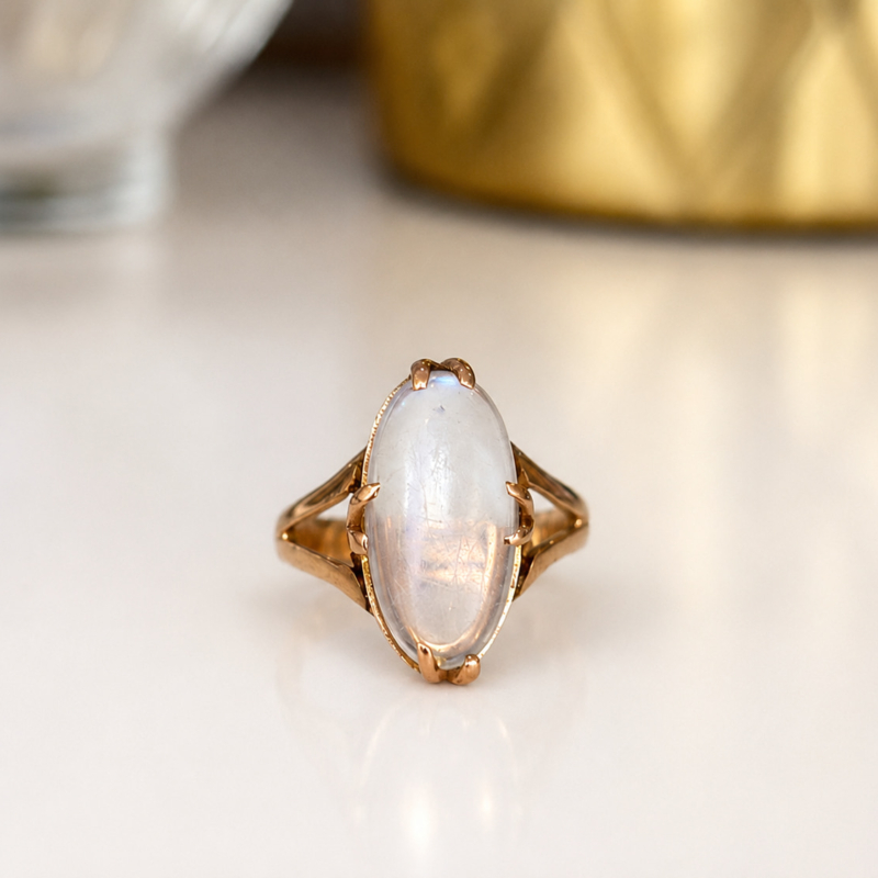 antique moonstone ring dated 1921 in 9ct rose gold for sale in Leeds