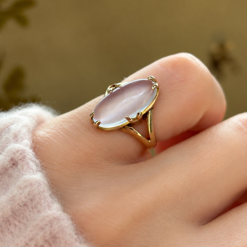 antique 1920s moonstone ring on hand