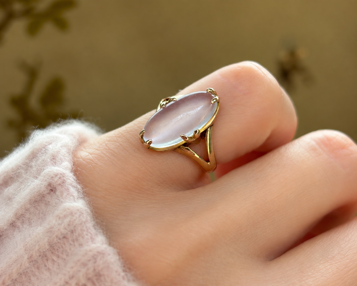 antique 1920s moonstone ring on hand