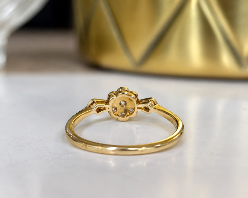 antique Art Deco 1930s diamond daisy cluster ring for sale in Leeds showing back of the ring