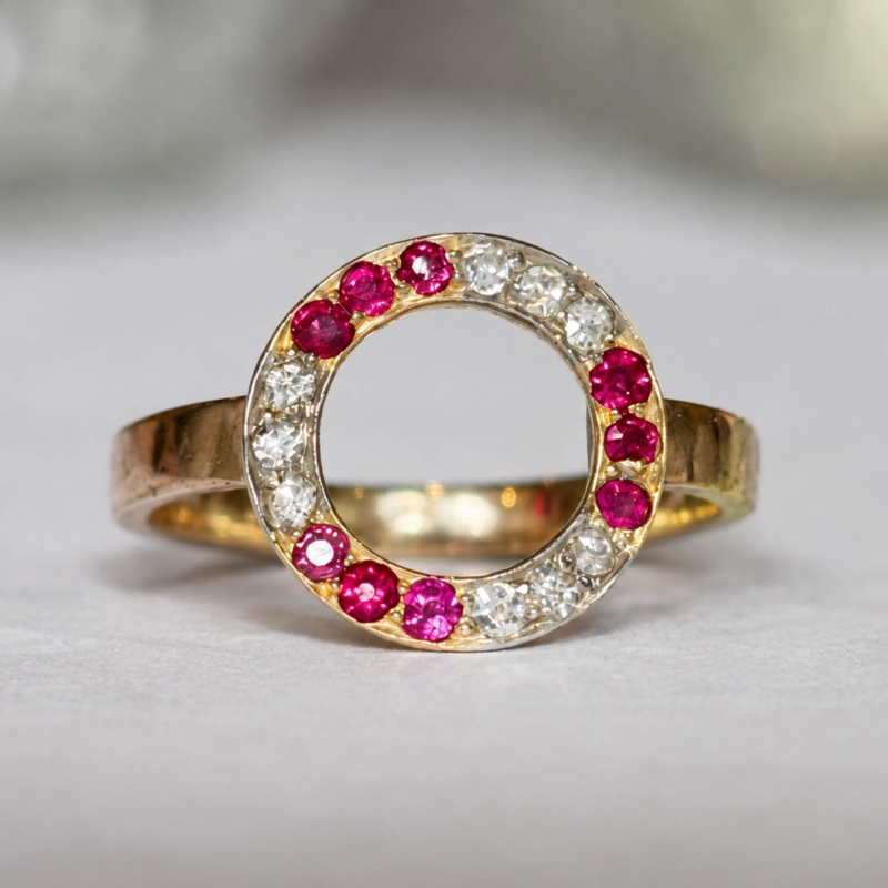 antique ruby and diamond halo ring for sale in Leeds