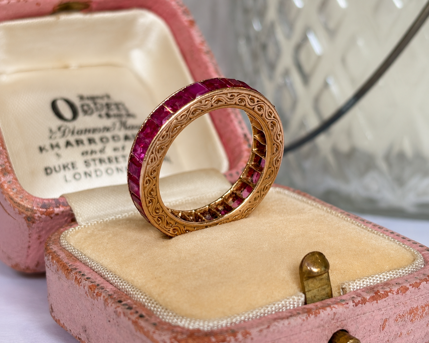 ruby eternity ring in box