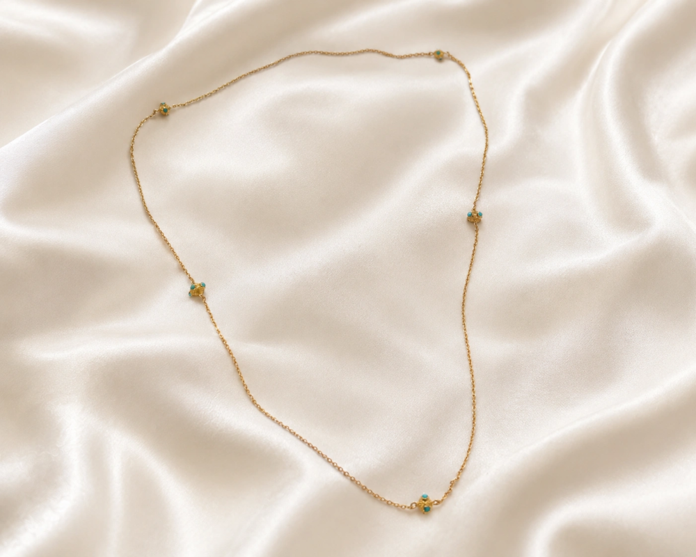 antique Victorian turquoise beaded chain in 9ct gold for sale in Leeds