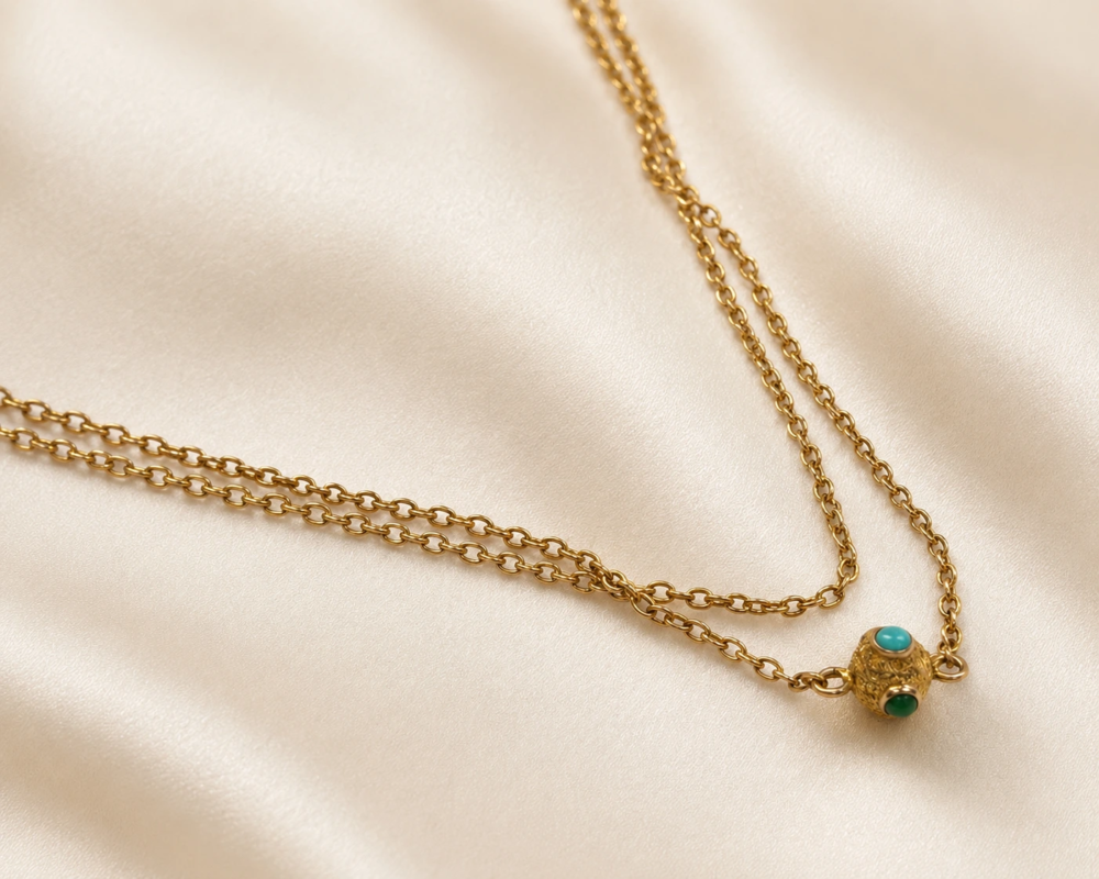 turquoise antique chain bead antique Victorian turquoise beaded chain in 9ct gold for sale in Leeds
